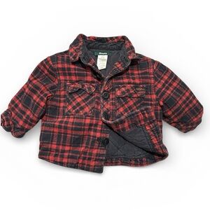 Roots Baby Red Cotton Quilted Plaid Jacket Button Down Sz 6-12M Cabincore Rustic